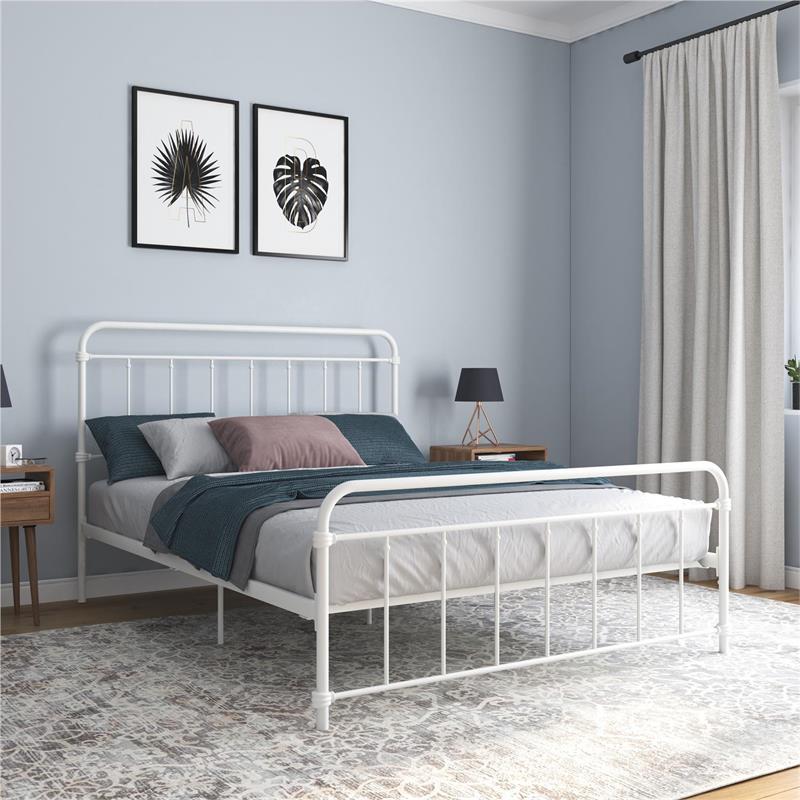 Pemberly Row Contemporary Transitional Metal White Bed in Queen