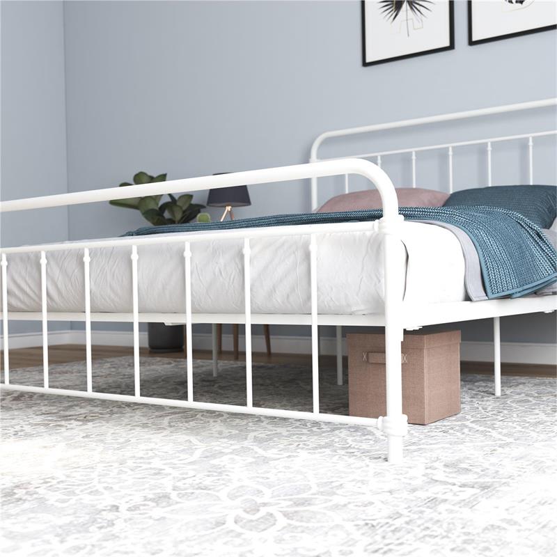 Pemberly Row Contemporary Transitional Metal White Bed in Queen