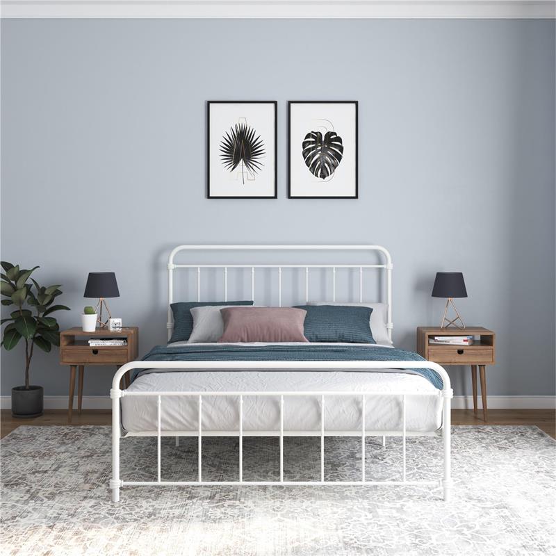 Pemberly Row Contemporary Transitional Metal White Bed in Queen