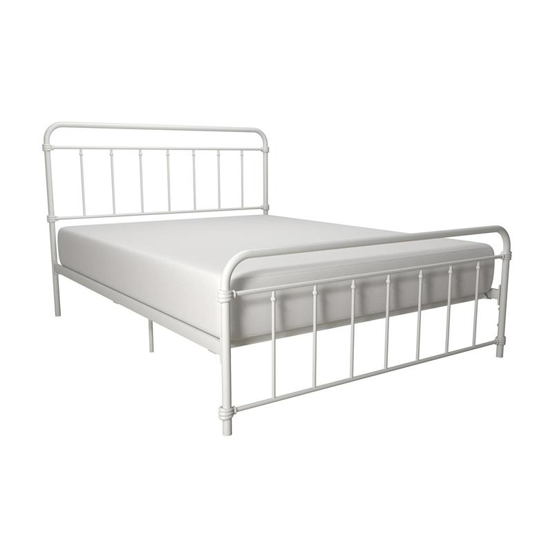 Pemberly Row Contemporary Transitional Metal White Bed in Queen