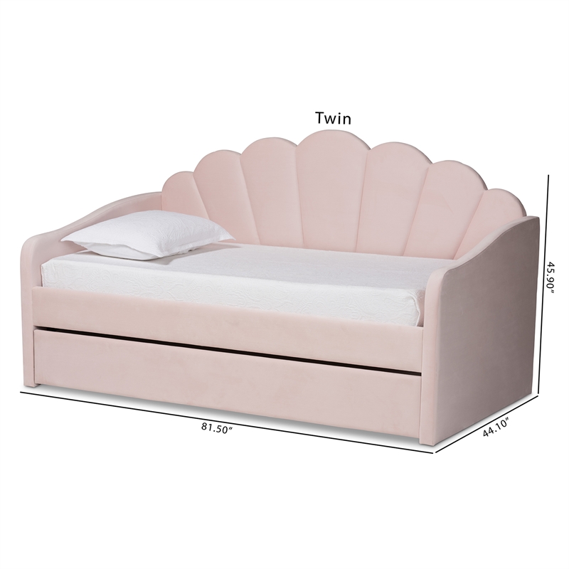 Pemberly Row Modern Pink Velvet Twin Size Daybed with Trundle