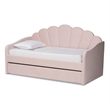 Pemberly Row Modern Pink Velvet Twin Size Daybed with Trundle