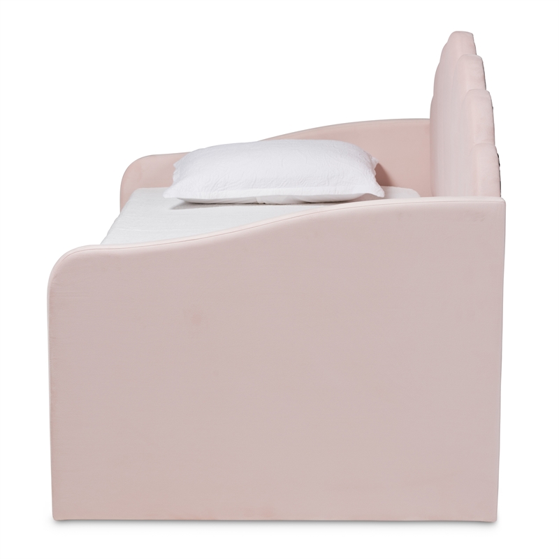 Pemberly Row Modern Pink Velvet Twin Size Daybed with Trundle