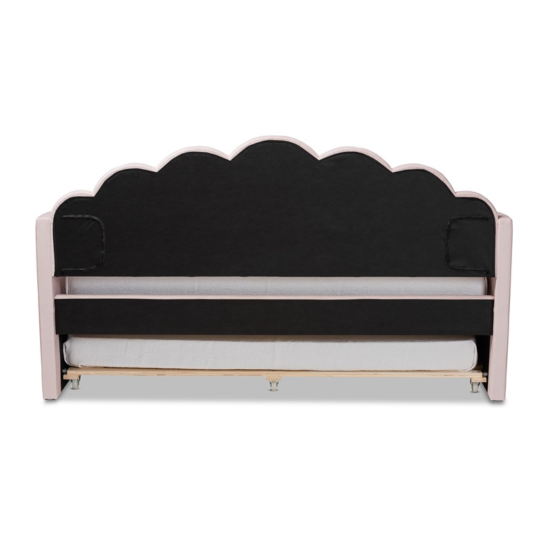 Pemberly Row Modern Pink Velvet Twin Size Daybed with Trundle
