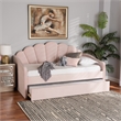 Pemberly Row Modern Pink Velvet Twin Size Daybed with Trundle