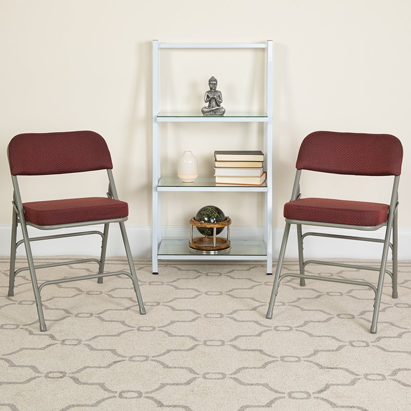 Pemberly Row Triple Braced Metal Folding Chair in Red (Set of 2)