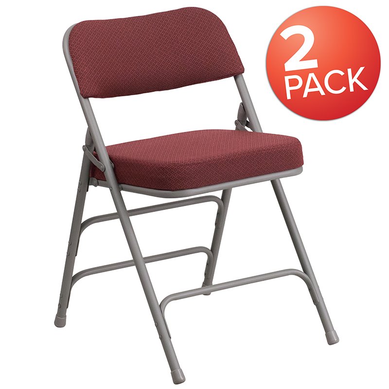 Pemberly Row Triple Braced Metal Folding Chair in Red (Set of 2)