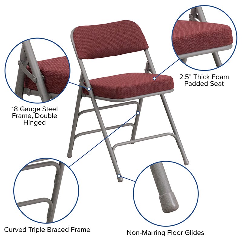 Pemberly Row Triple Braced Metal Folding Chair in Red (Set of 2)