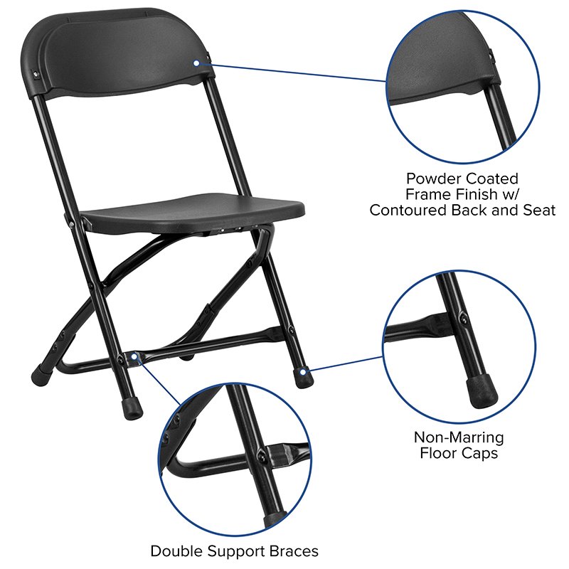 Pemberly Row Plastic and Metal Kid Folding Chair in Black (Set of 2)
