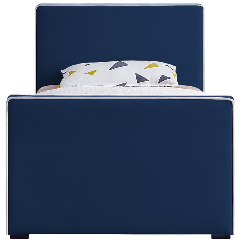 Pemberly Row Contemporary Transitional Navy Finish Velvet Twin Bed