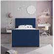 Pemberly Row Contemporary Transitional Navy Finish Velvet Twin Bed