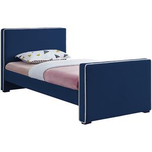 Pemberly Row Contemporary Transitional Navy Finish Velvet Twin Bed