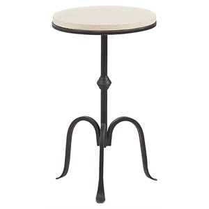 Pemberly Row 11.75&quot Round Metal and Marble Accent Table in Black