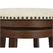 Pemberly Row Backless Round Swivel Stool in Beige Fabric and Dark Walnut Finish
