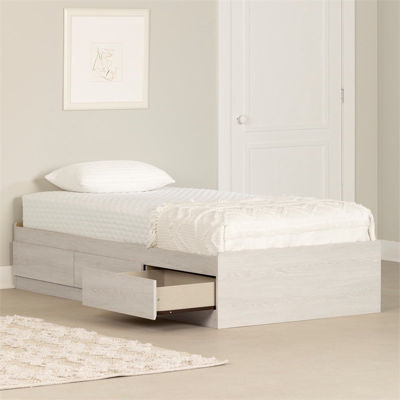 Pemberly Row Contemporary Transitional Bed with 3 Drawers White