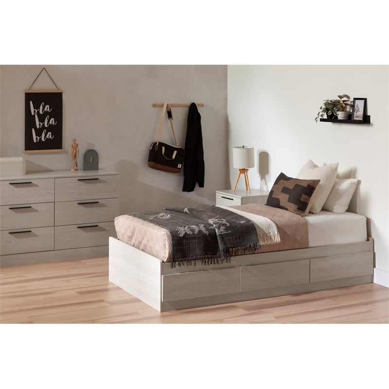 Pemberly Row Contemporary Transitional Bed with 3 Drawers White