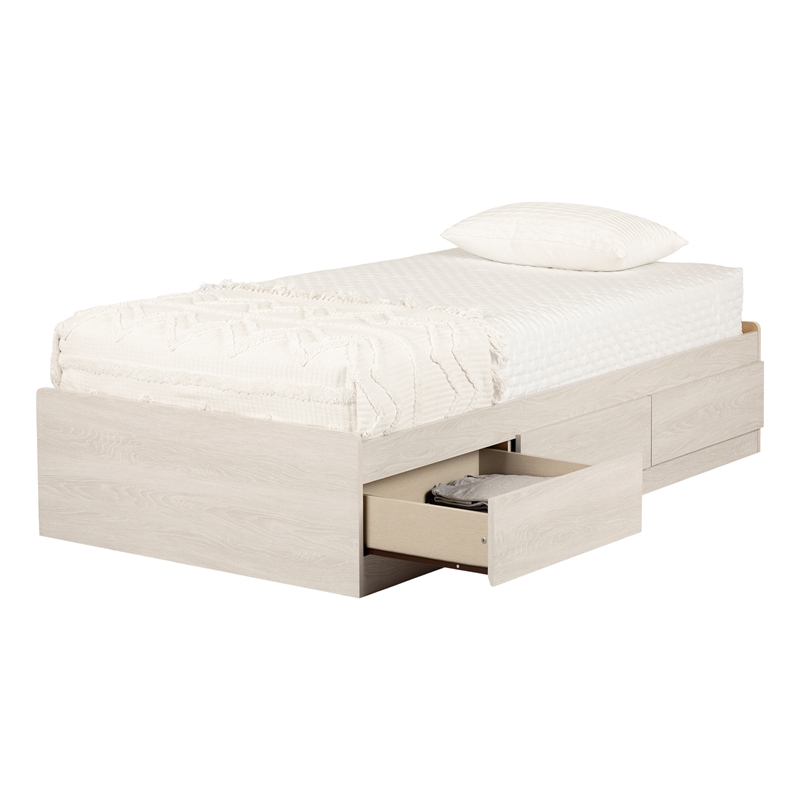 Pemberly Row Contemporary Transitional Bed with 3 Drawers White
