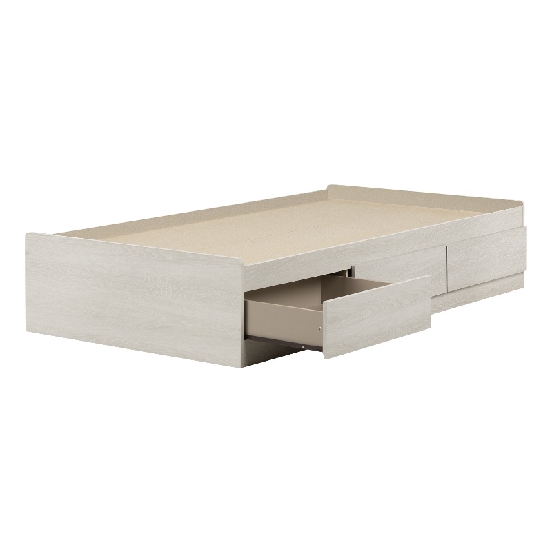 Pemberly Row Contemporary Transitional Bed with 3 Drawers White
