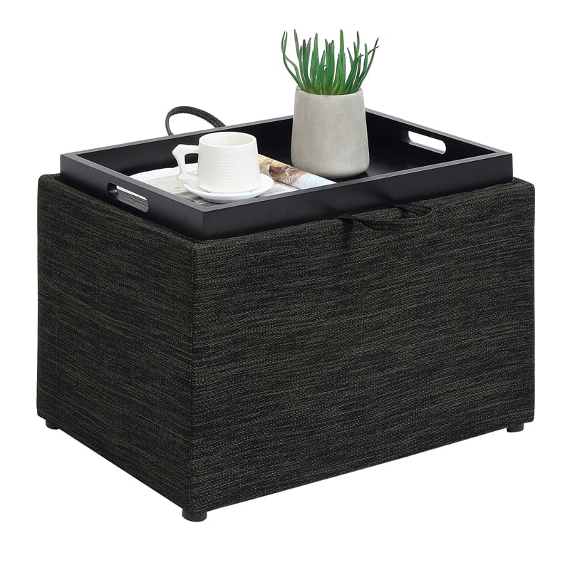 Pemberly Row Accent Storage Ottoman with Reversible Tray in Gray Fabric