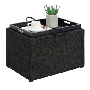 Pemberly Row Accent Storage Ottoman with Reversible Tray in Gray Fabric