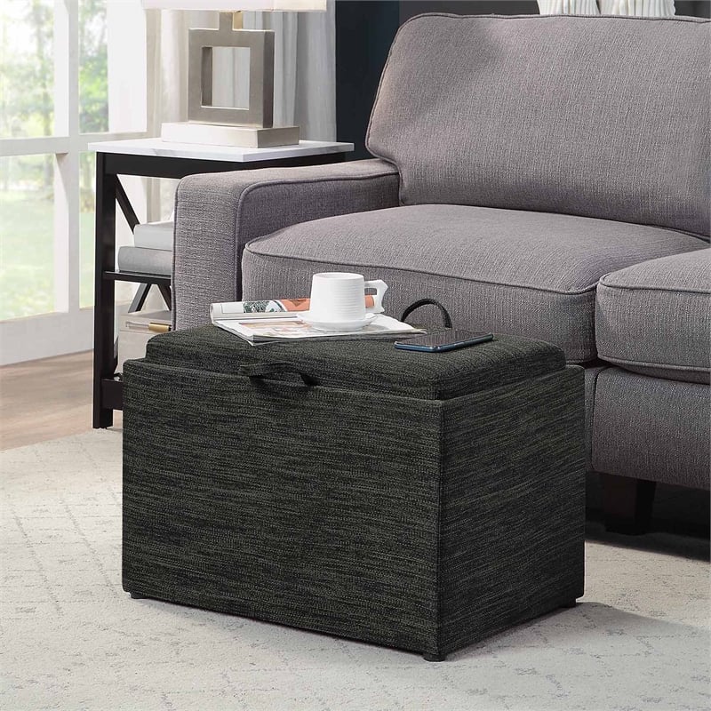 Pemberly Row Accent Storage Ottoman with Reversible Tray in Gray Fabric