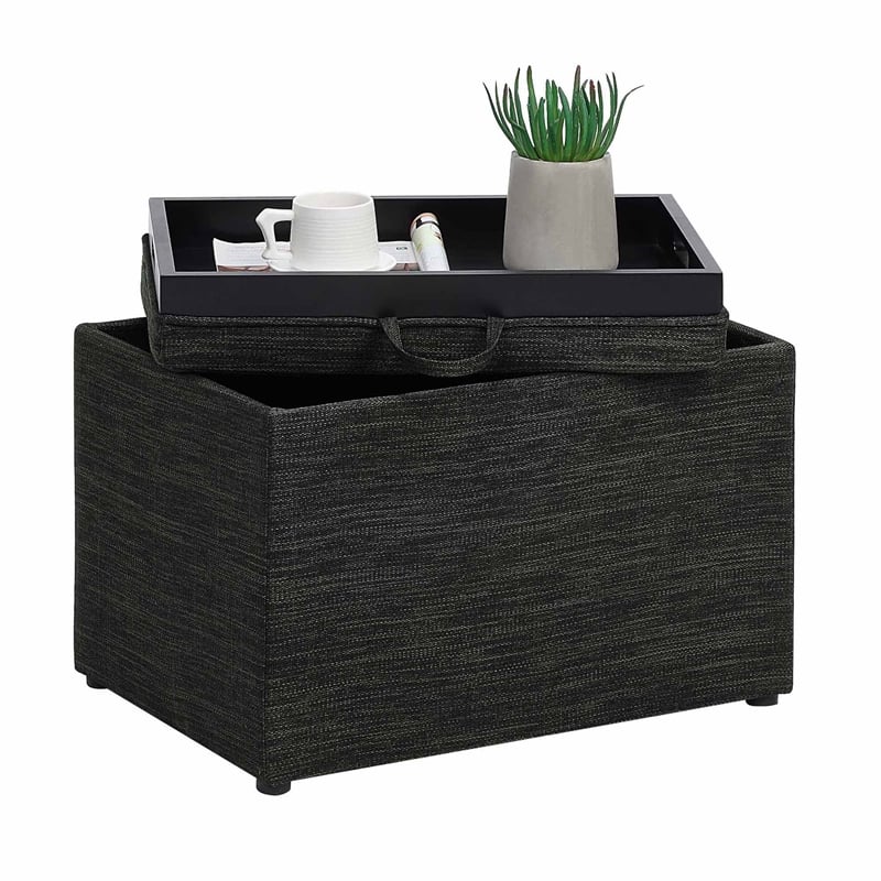 Pemberly Row Accent Storage Ottoman with Reversible Tray in Gray Fabric
