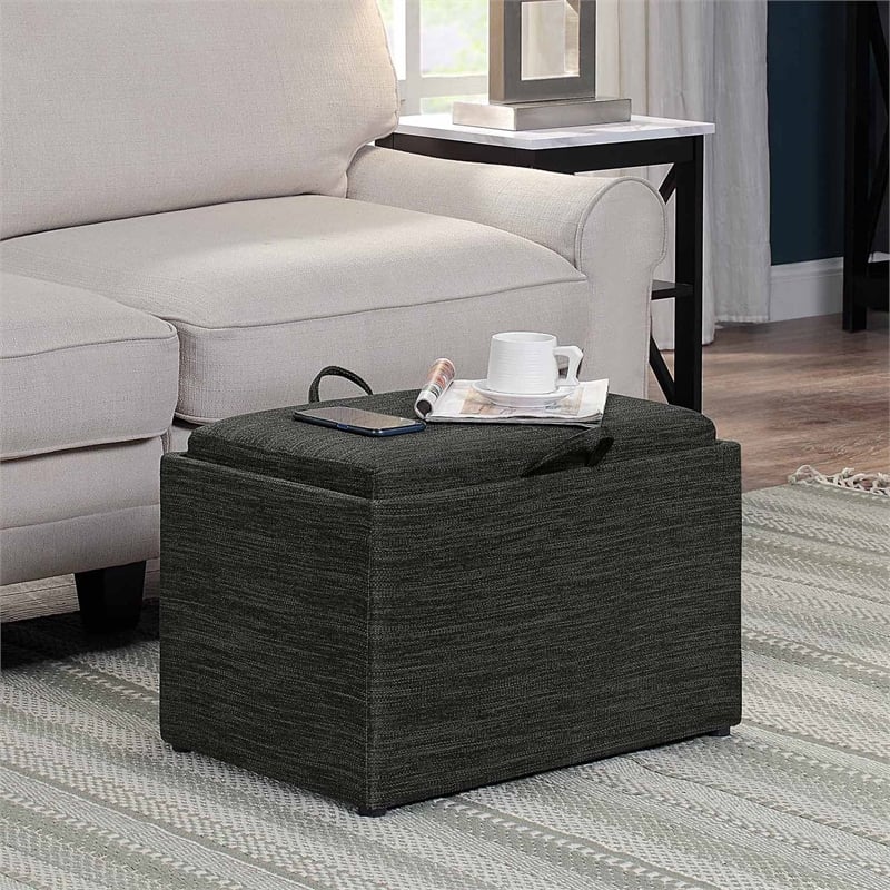 Pemberly Row Accent Storage Ottoman with Reversible Tray in Gray Fabric