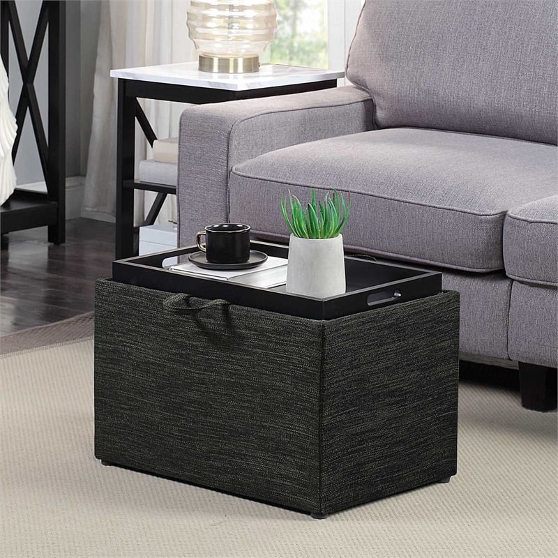 Pemberly Row Accent Storage Ottoman with Reversible Tray in Gray Fabric