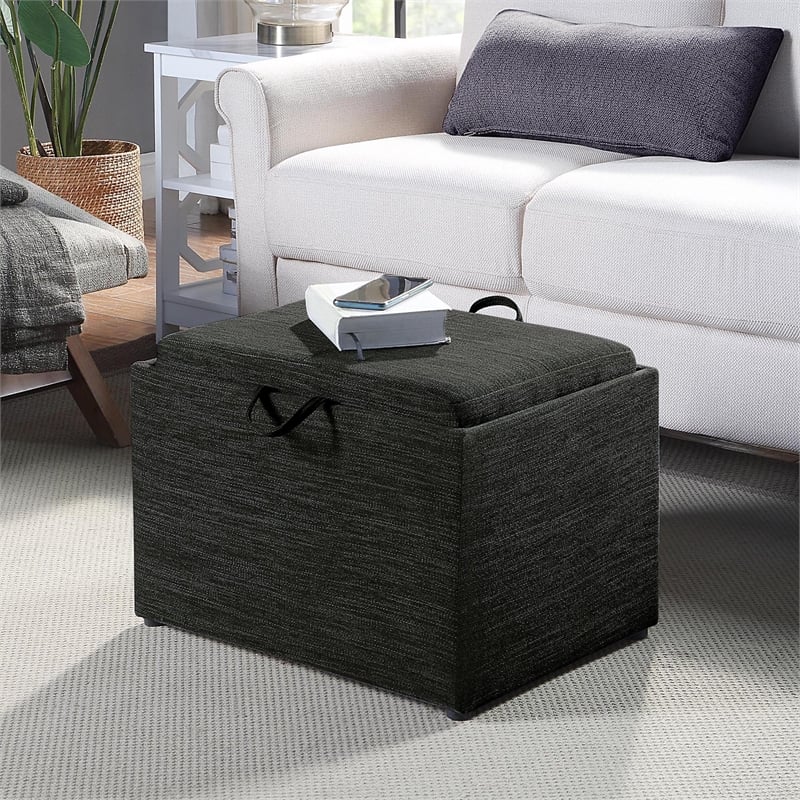 Pemberly Row Accent Storage Ottoman with Reversible Tray in Gray Fabric