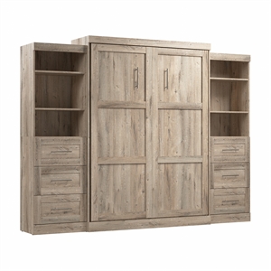 Pemberly Row Queen Murphy Bed & 2 Shelving Units w/Drawers(115W) - Rustic Brown
