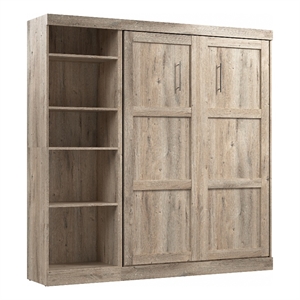 Pemberly Row Full Murphy Bed with Shelving Unit (84W) in Rustic Brown
