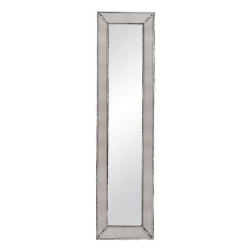 Pemberly Row Contemporary Beaded Wood Floor Mirror in Silver