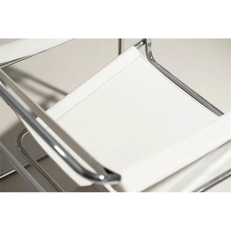 Pemberly Row White Saddle Leather Club Steel Frame Accent Chairs