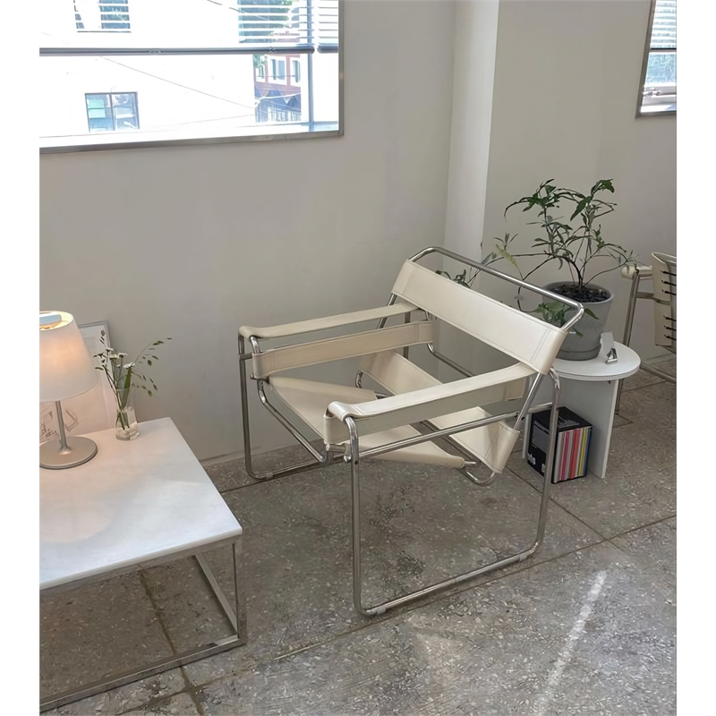 Pemberly Row White Saddle Leather Club Steel Frame Accent Chairs