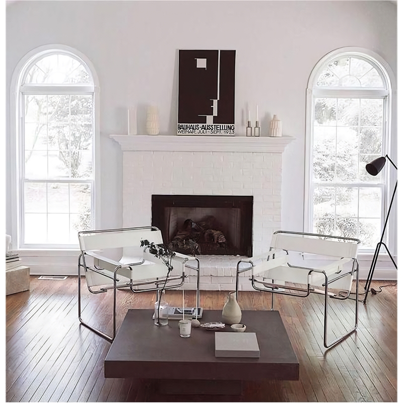 Pemberly Row White Saddle Leather Club Steel Frame Accent Chairs
