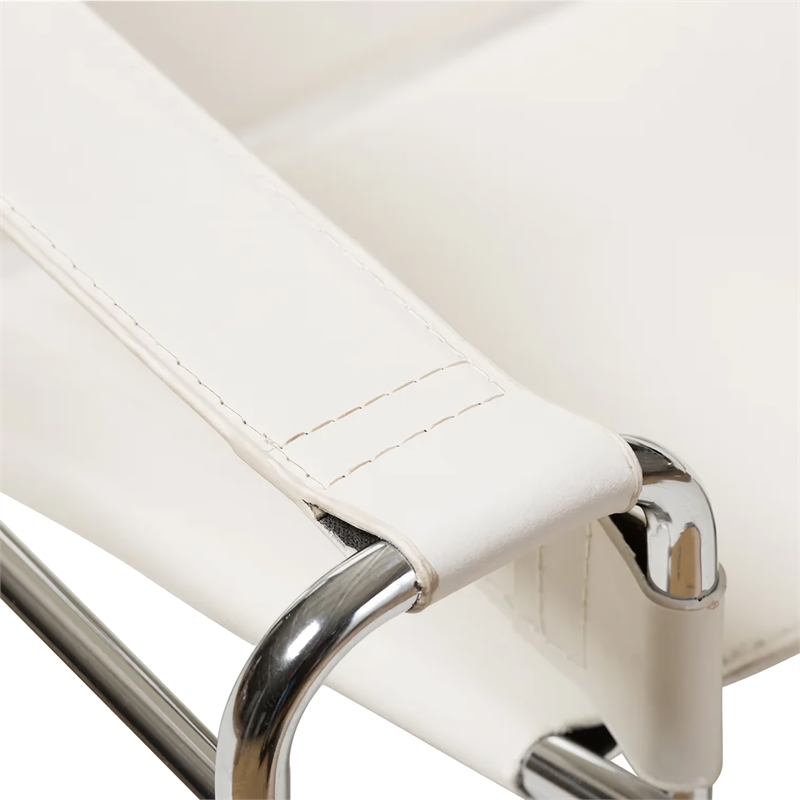 Pemberly Row White Saddle Leather Club Steel Frame Accent Chairs