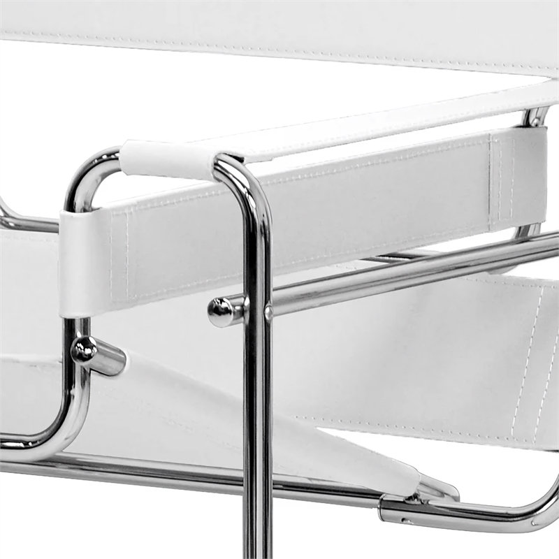 Pemberly Row White Saddle Leather Club Steel Frame Accent Chairs