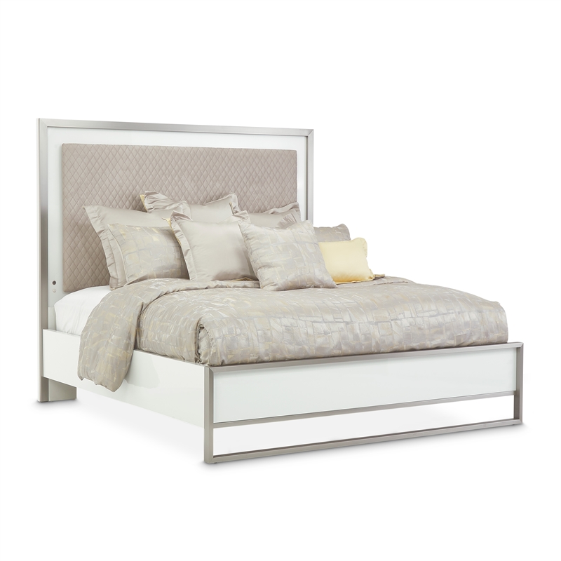 Pemberly Row Contemporary Eastern King Panel Bed in Cloud White