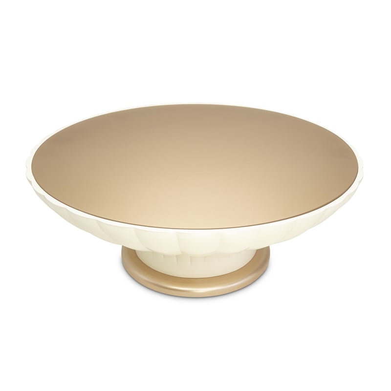 Pemberly Row Modern Round Cocktail Table with Glass Top - Ivory