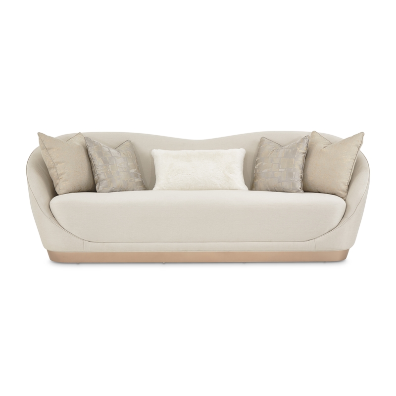 Pemberly Row Modern Sofa Icicle Ivory and Chardonnay Wood Base