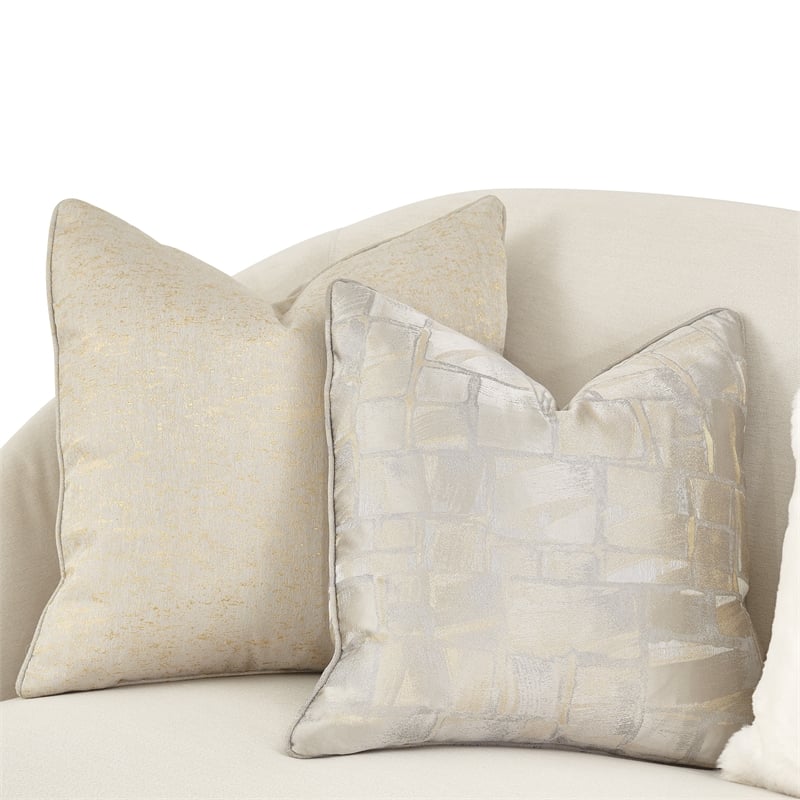Pemberly Row Modern Sofa Icicle Ivory and Chardonnay Wood Base