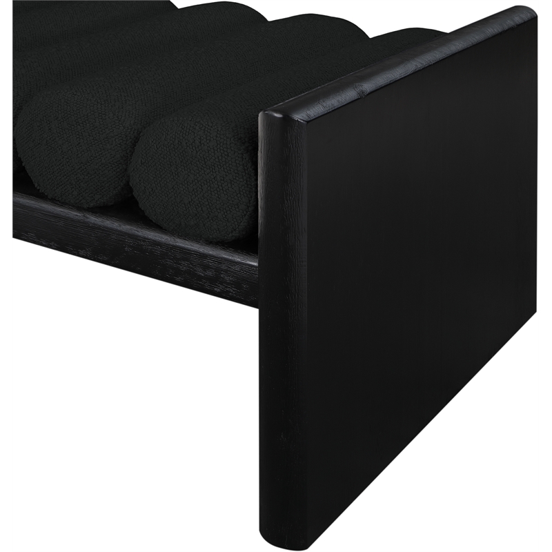 Pemberly Row Solid Wood Rich Black Bench with Luxurious Black Boucle Fabric