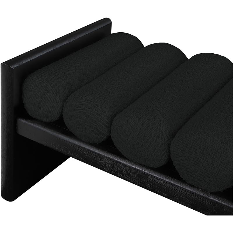 Pemberly Row Solid Wood Rich Black Bench with Luxurious Black Boucle Fabric