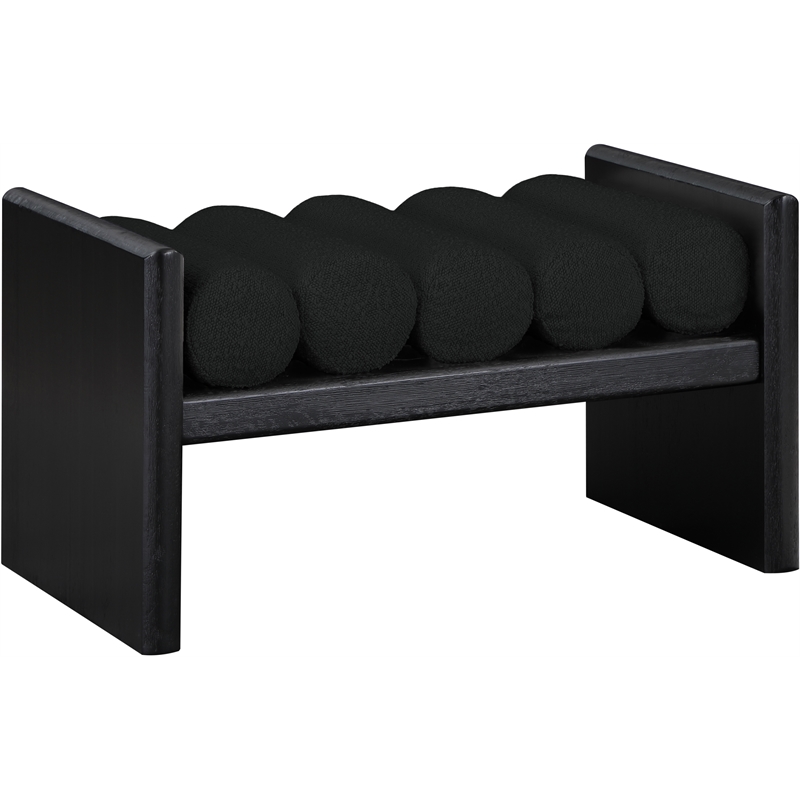 Pemberly Row Solid Wood Rich Black Bench with Luxurious Black Boucle Fabric