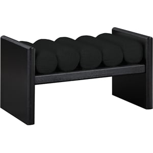 Pemberly Row Solid Wood Rich Black Bench with Luxurious Black Boucle Fabric