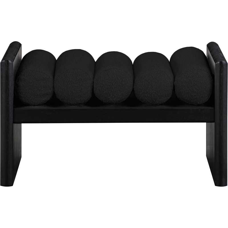 Pemberly Row Solid Wood Rich Black Bench with Luxurious Black Boucle Fabric