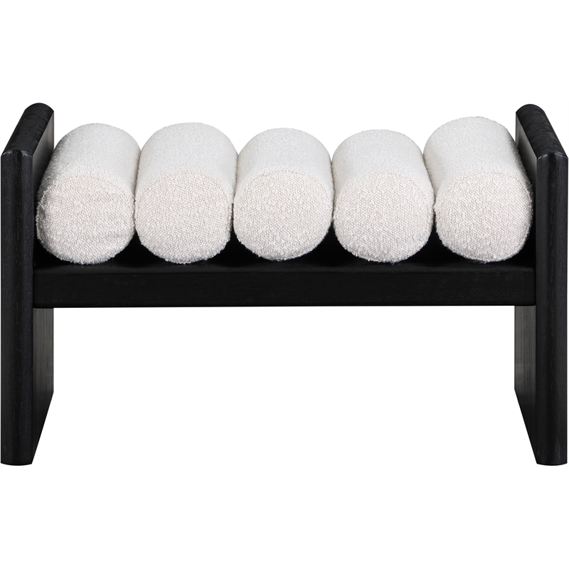 Pemberly Row Solid Wood Rich Black Bench with Luxurious Cream Boucle Fabric
