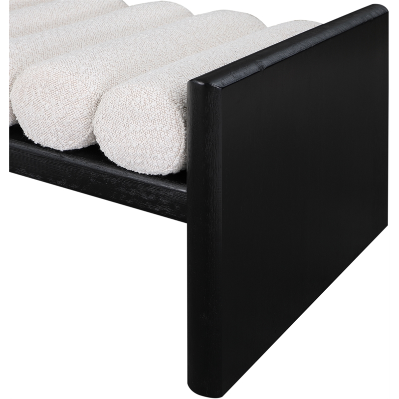 Pemberly Row Solid Wood Rich Black Bench with Luxurious Cream Boucle Fabric