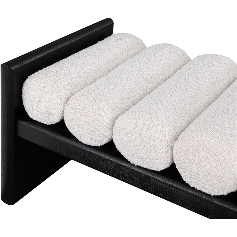 Pemberly Row Solid Wood Rich Black Bench with Luxurious Cream Boucle Fabric