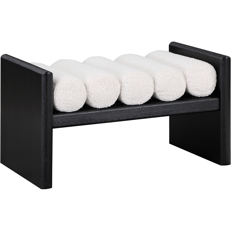 Pemberly Row Solid Wood Rich Black Bench with Luxurious Cream Boucle Fabric